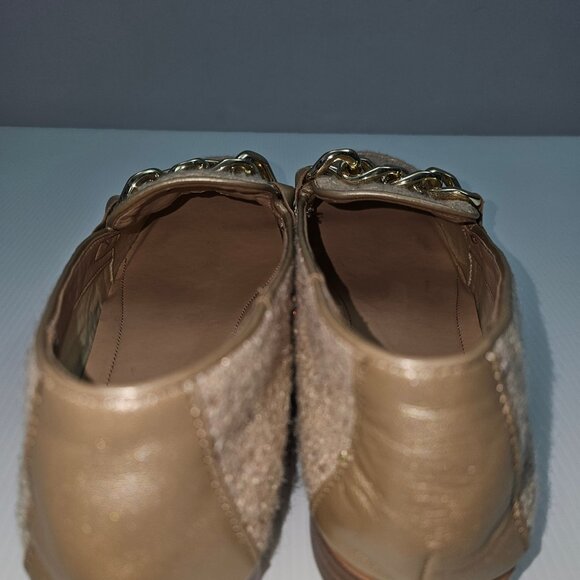 Donald Pliner Bethany Loafer Women 9.5 Camel Boucle Chain Detail Slip On Sparkle - Picture 10 of 14